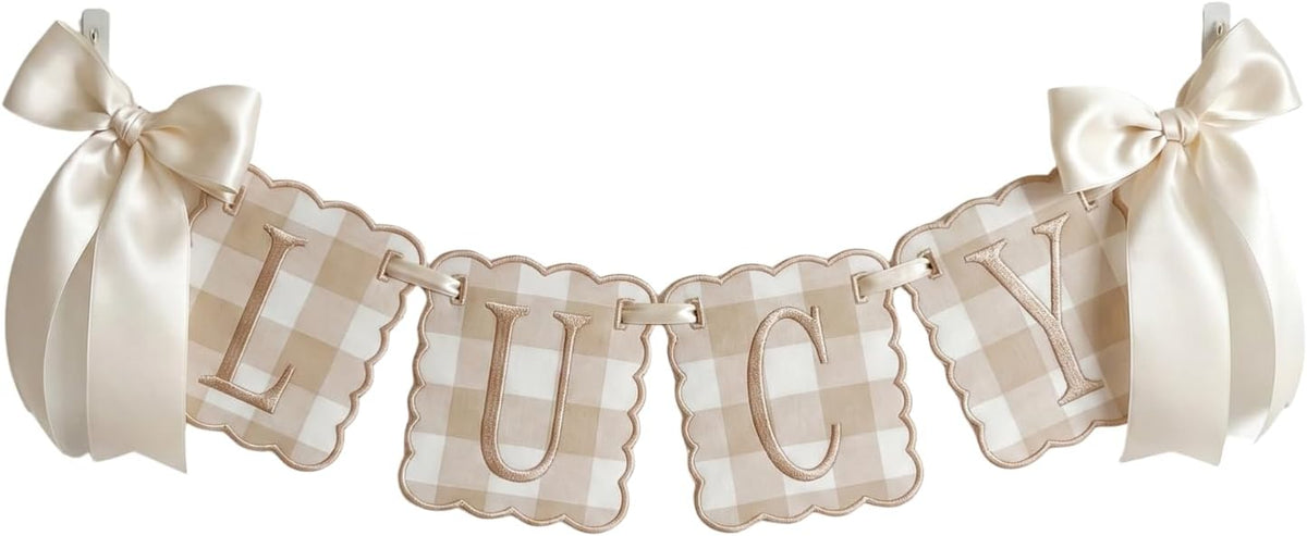 Personalized Embroidered Baby Name Banner — 3 - Beige