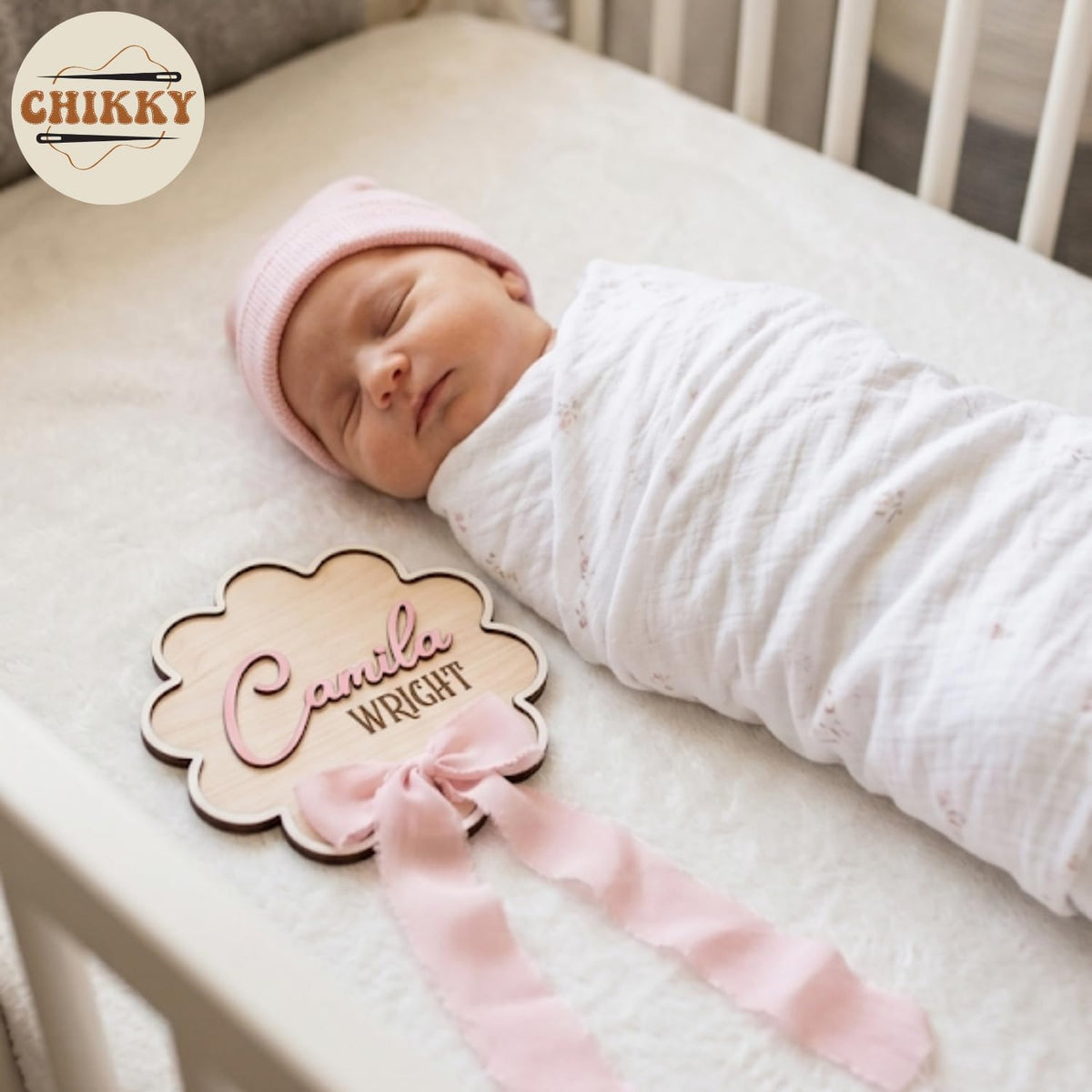 Personalized Wooden Birth Announcement Sign — 2 - flower — image 2