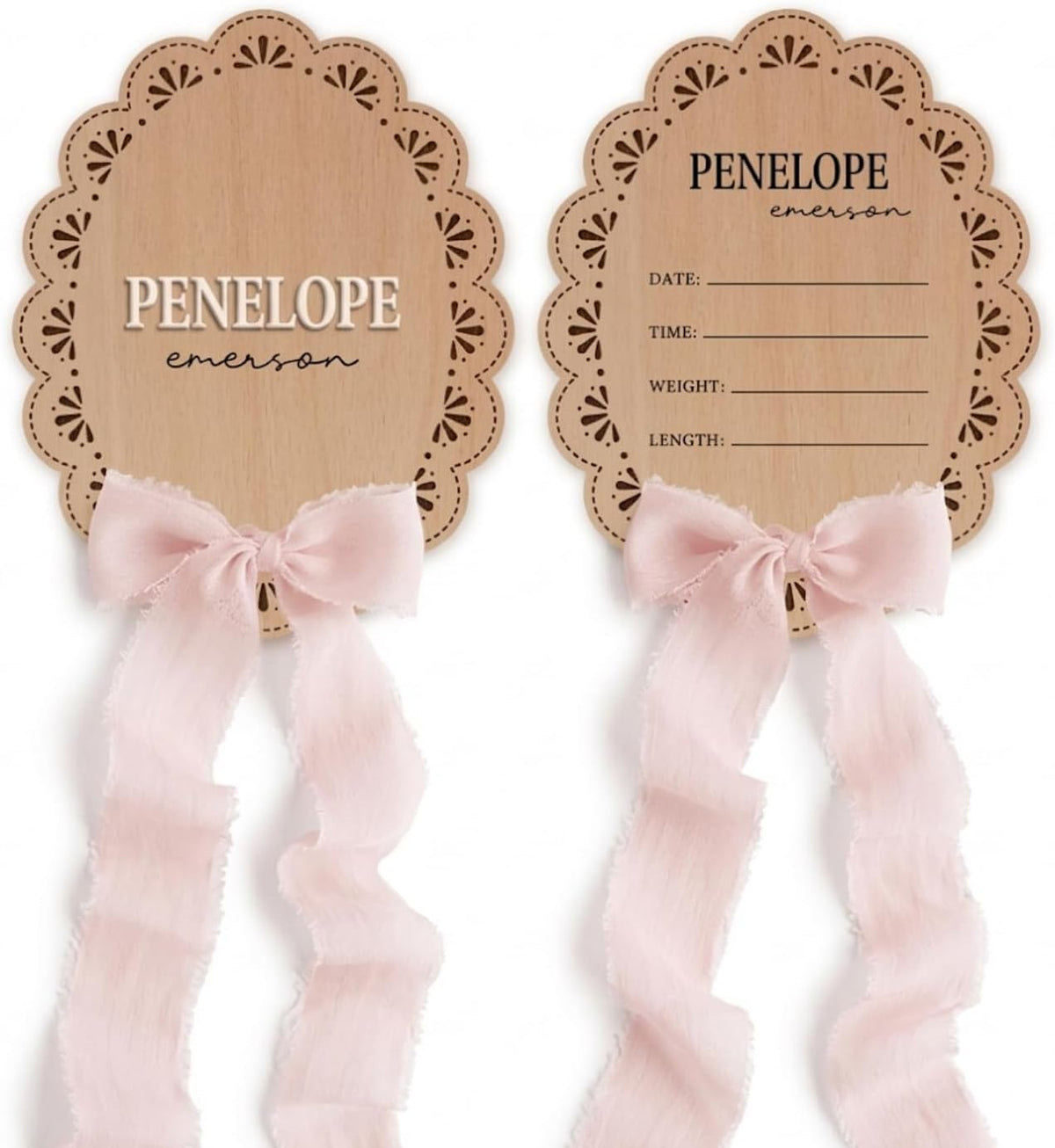 Personalized Wooden Birth Announcement Sign — 5 - scalloped lace