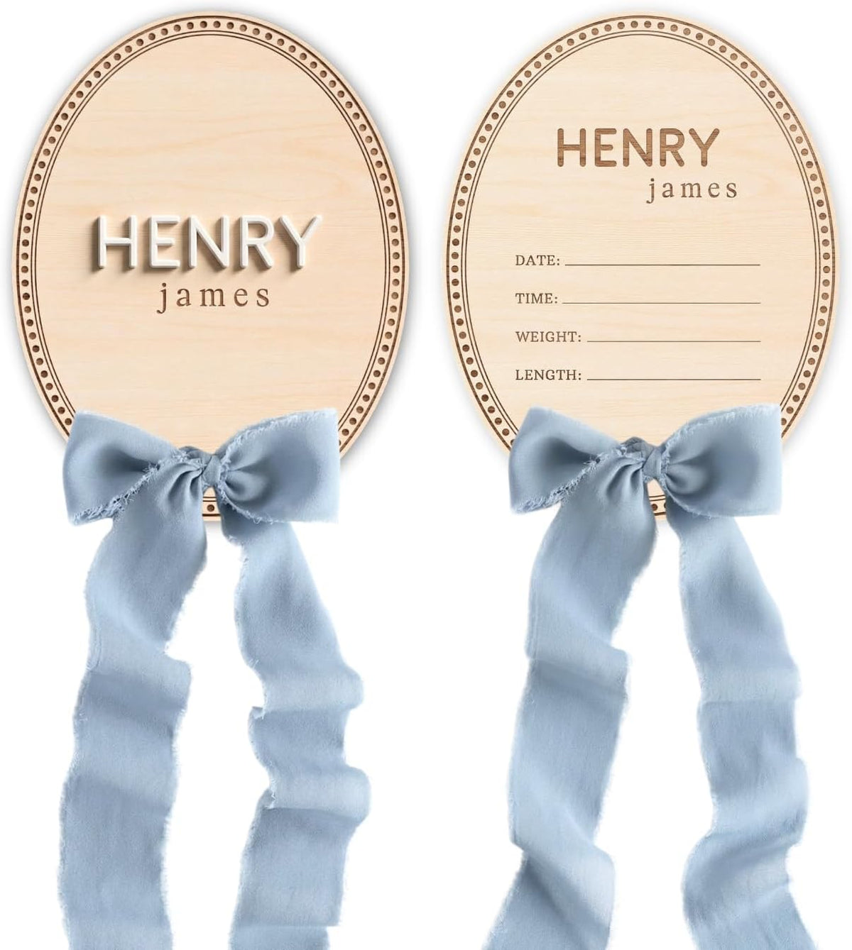 Personalized Wooden Birth Announcement Sign — 7 - oval name