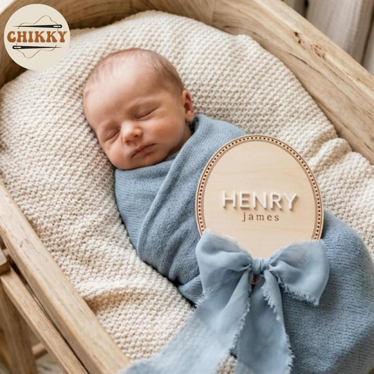 Personalized Wooden Birth Announcement Sign — 7 - oval name — image 2