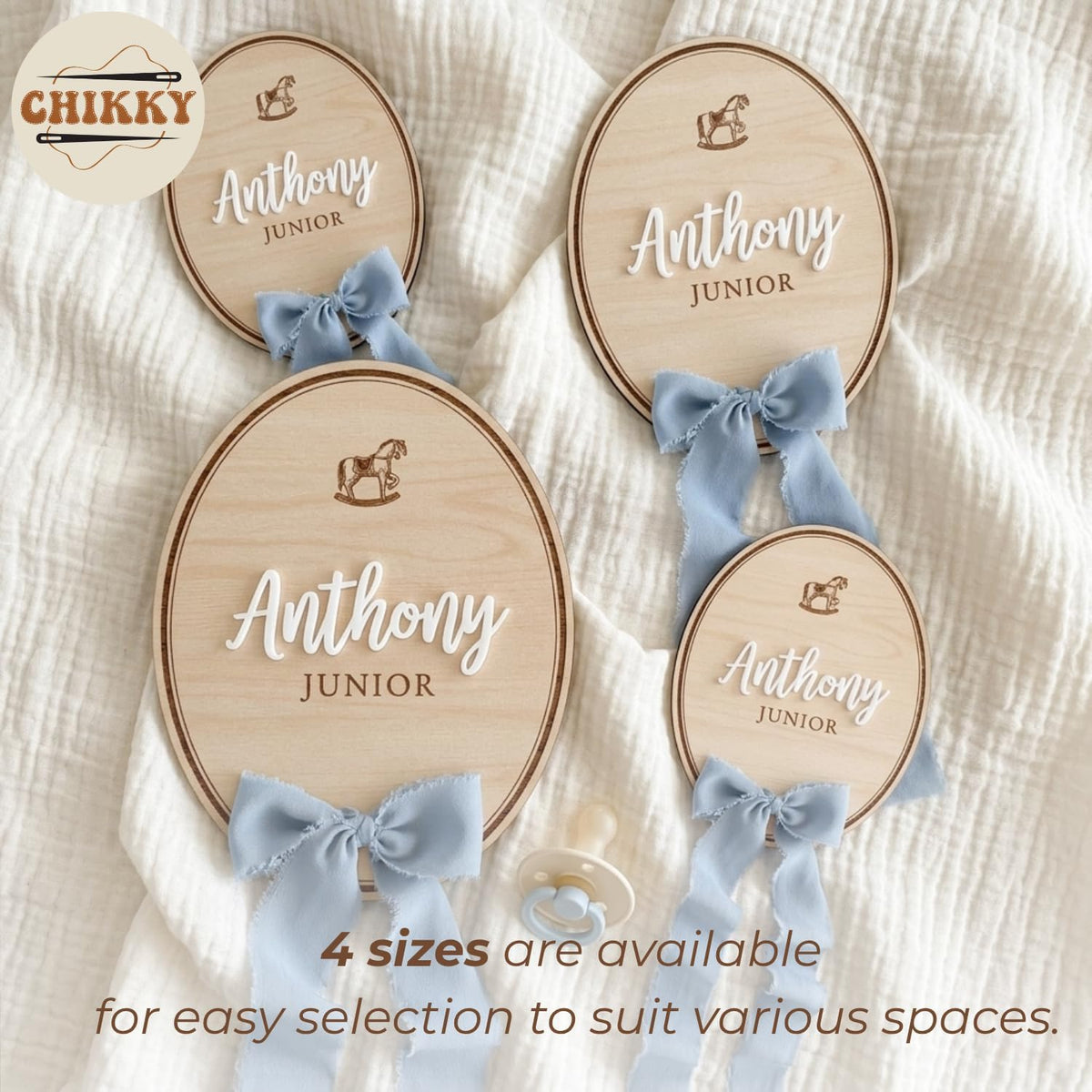 Personalized Wooden Birth Announcement Sign — 8 - oval pattern — image 6