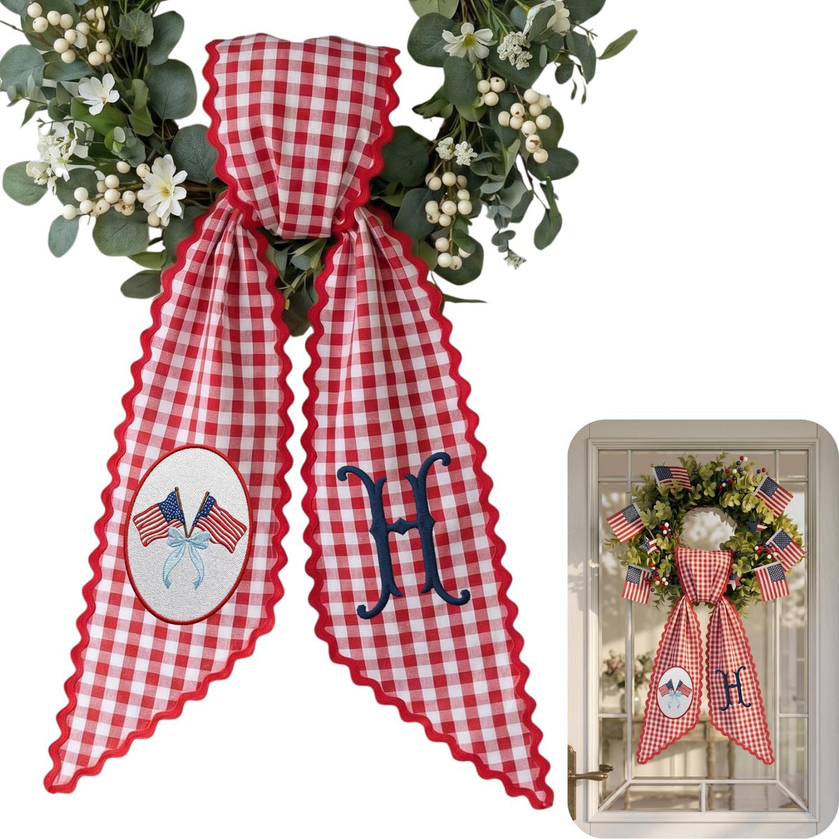 Patriotic Personalized Wreath Sash — 3 - American Flag