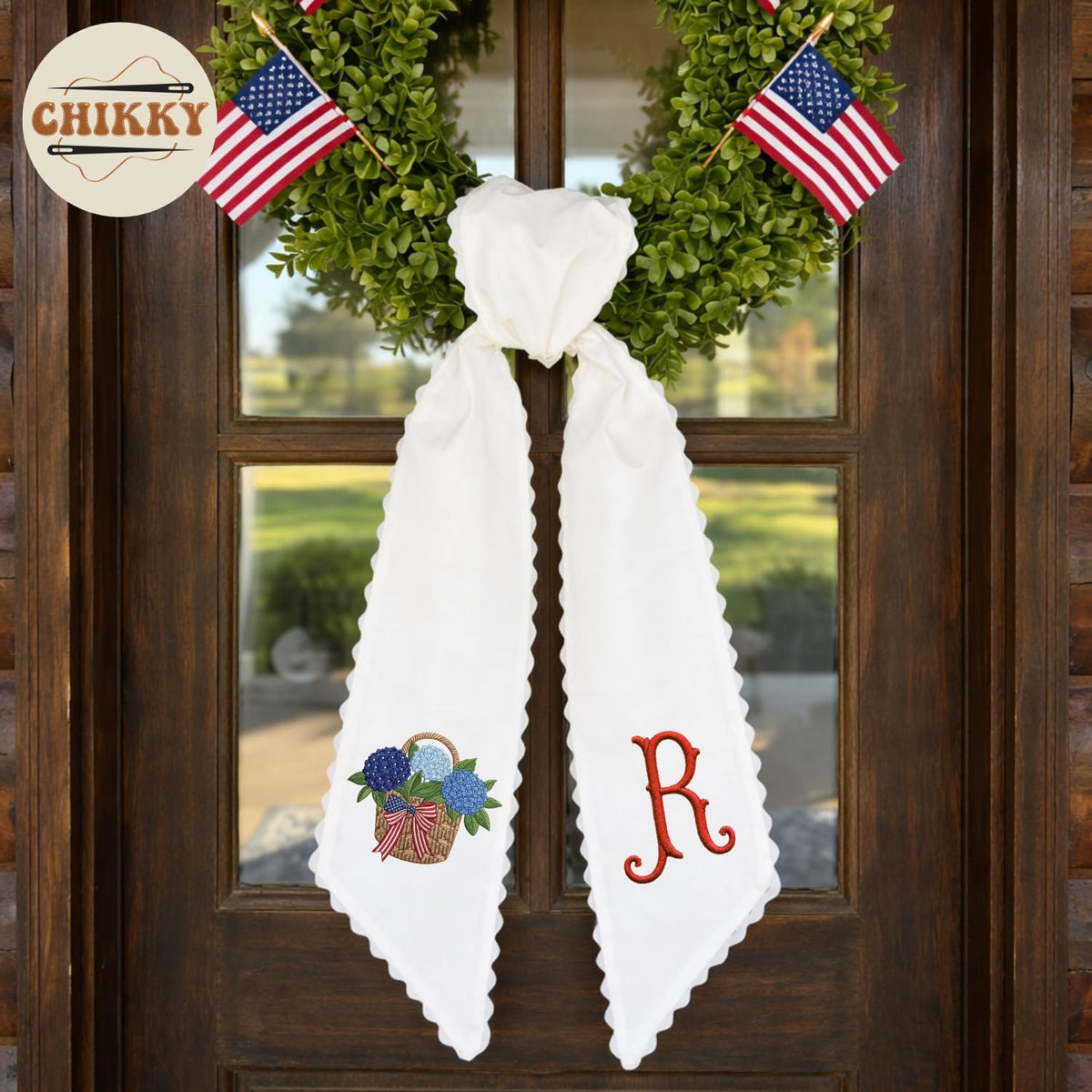 Patriotic Personalized Wreath Sash — 1 - USA Hydrangea — image 4