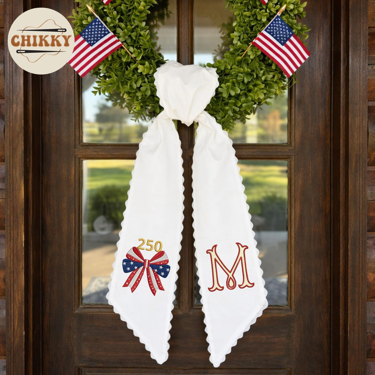 Patriotic Personalized Wreath Sash — 5 - Bow American Flag — image 4