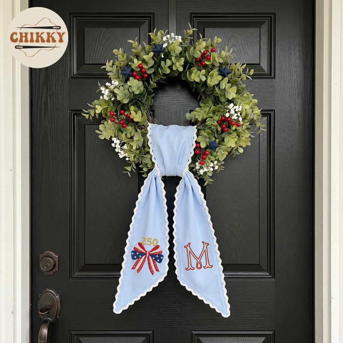 Patriotic Personalized Wreath Sash — 5 - Bow American Flag — image 3