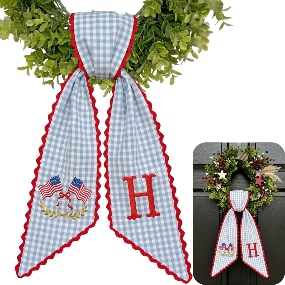 Patriotic Personalized Wreath Sash — 12 - USA Flag