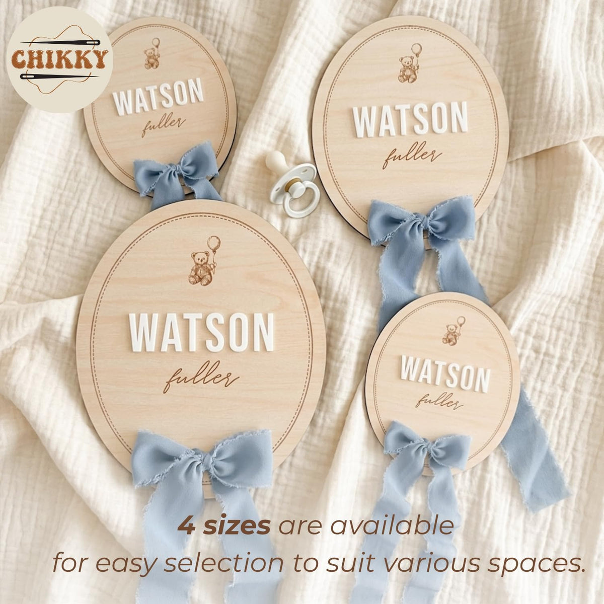 Personalized Wooden Birth Announcement Sign — 6 - oval bear — image 6