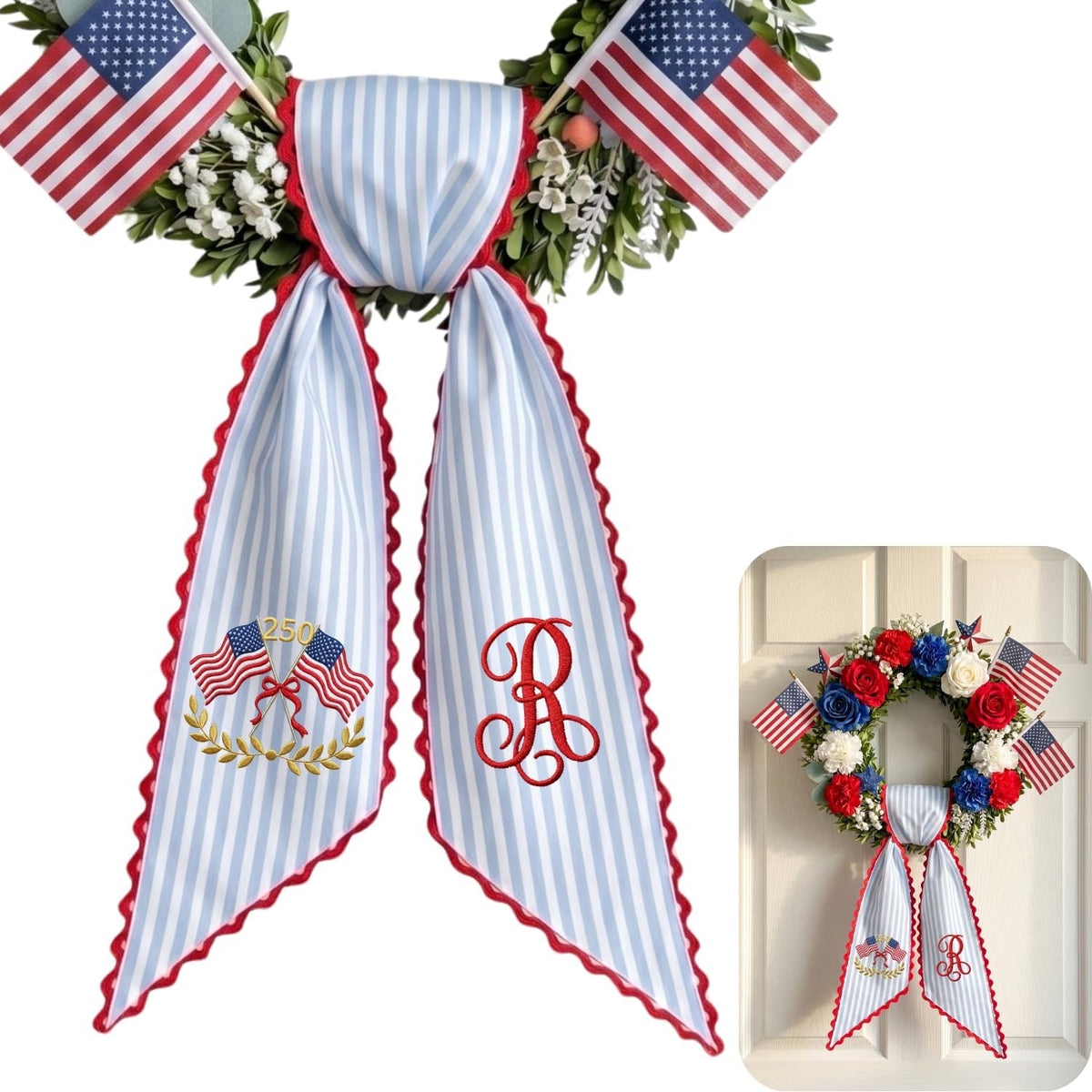 Patriotic Personalized Wreath Sash — 6 - USA Flag