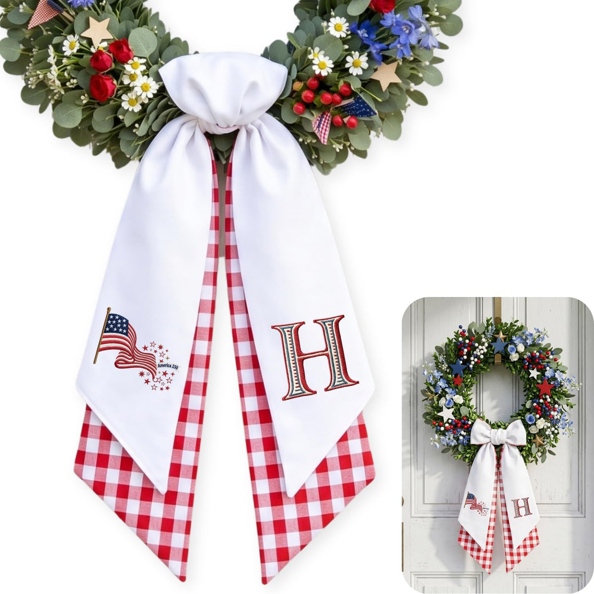 Patriotic Personalized Wreath Sash — 10 - America 250