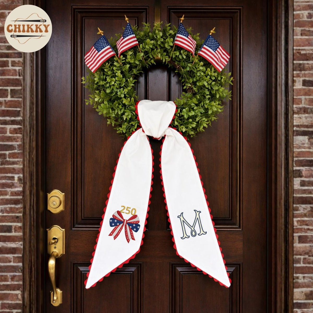 Patriotic Personalized Wreath Sash — 5 - Bow American Flag — image 2