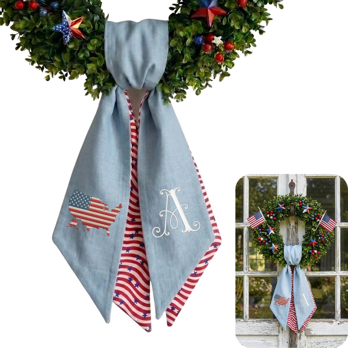 Monogram Personalized Wreath Sash — 6 - USA map
