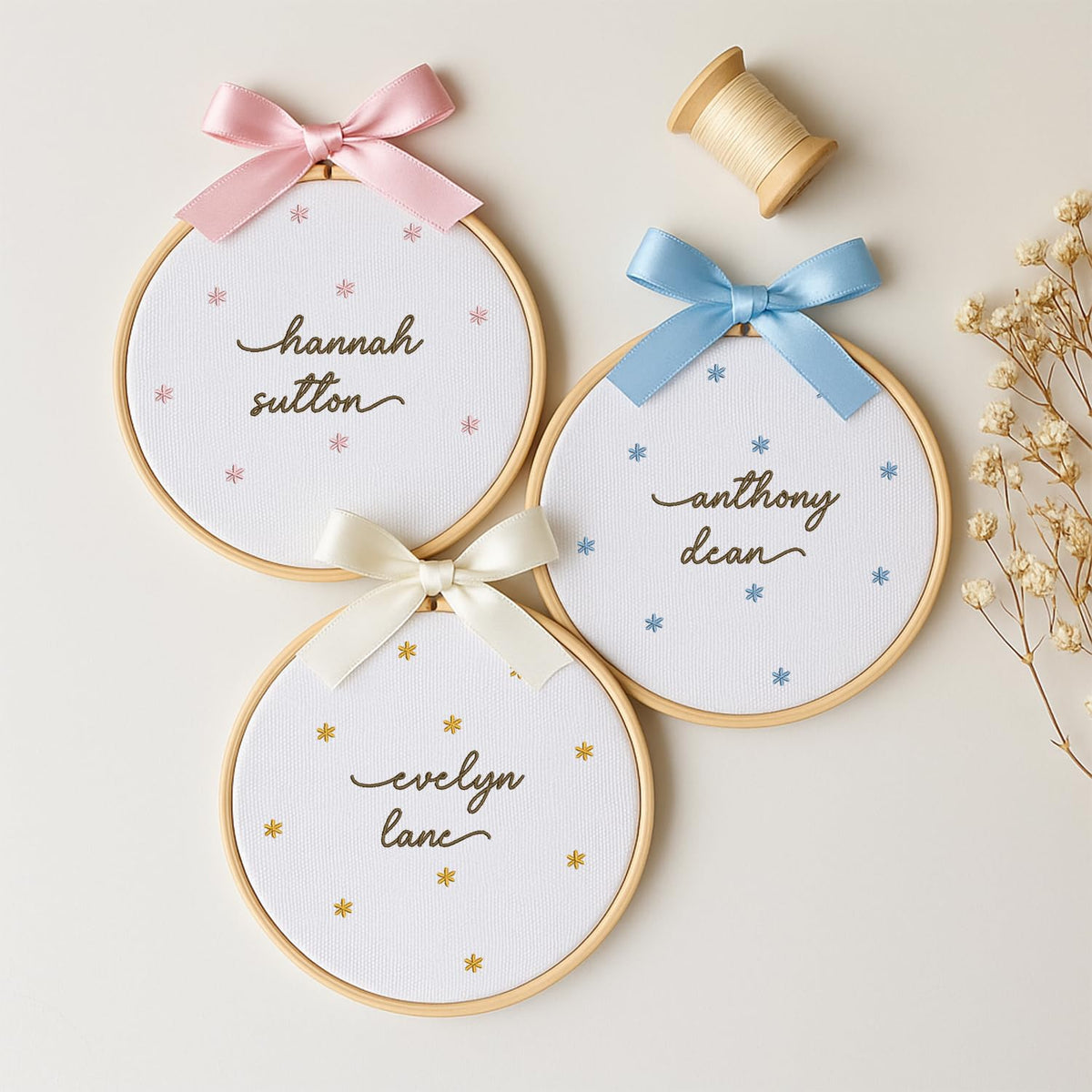 Personalized Newborn Name Embroidery Hoop — Bow — image 2