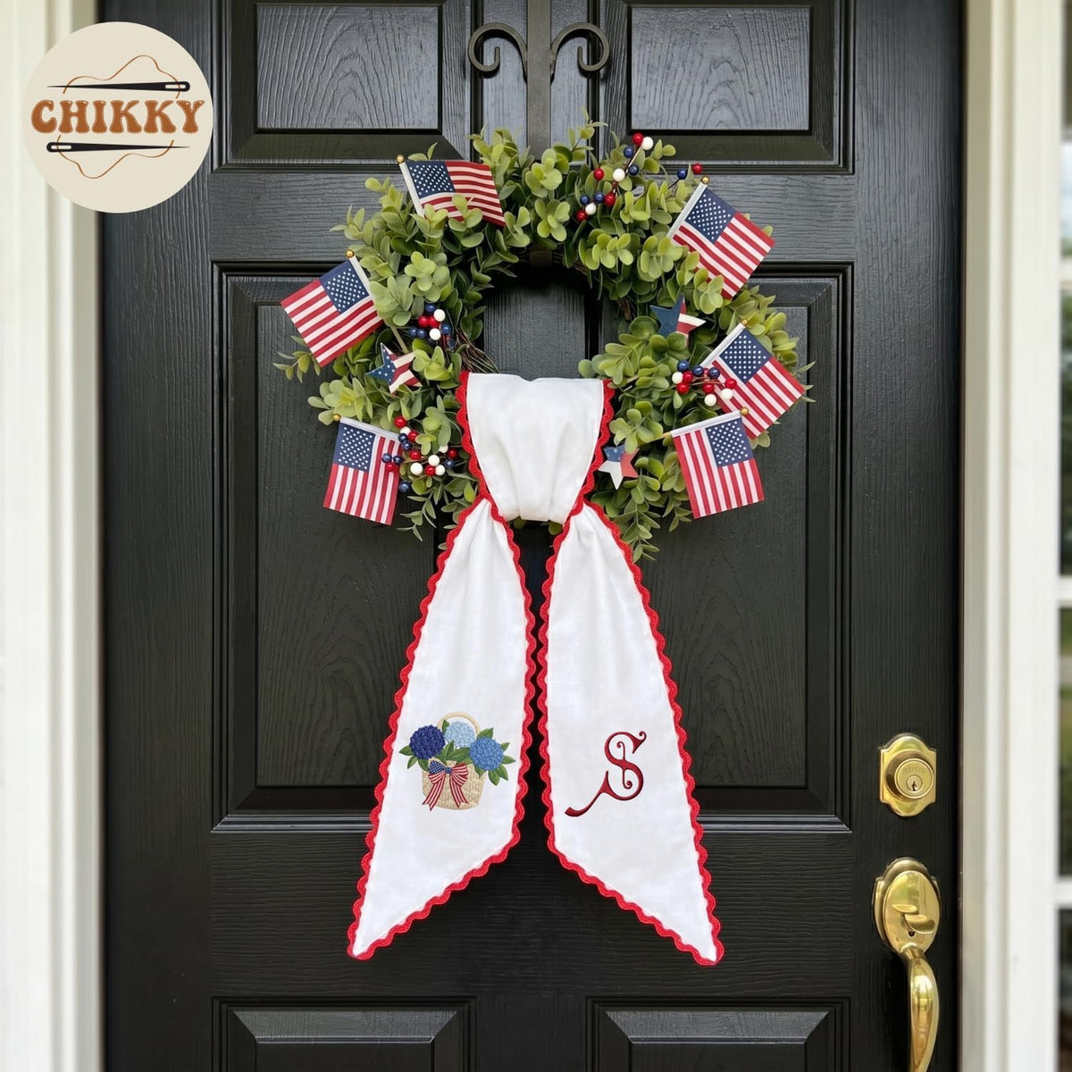 Patriotic Personalized Wreath Sash — 1 - USA Hydrangea Basket — image 4