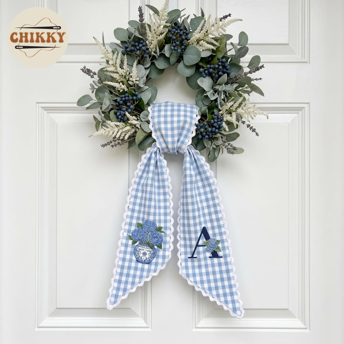 Monogram Personalized Wreath Sash — 2 - Blue Hydrangea — image 5