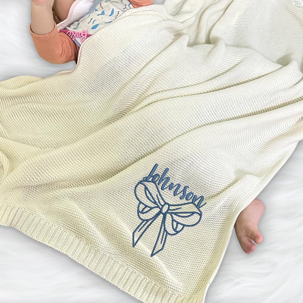 Personalized Knit Baby Blanket — 3 - Name Bow — image 5