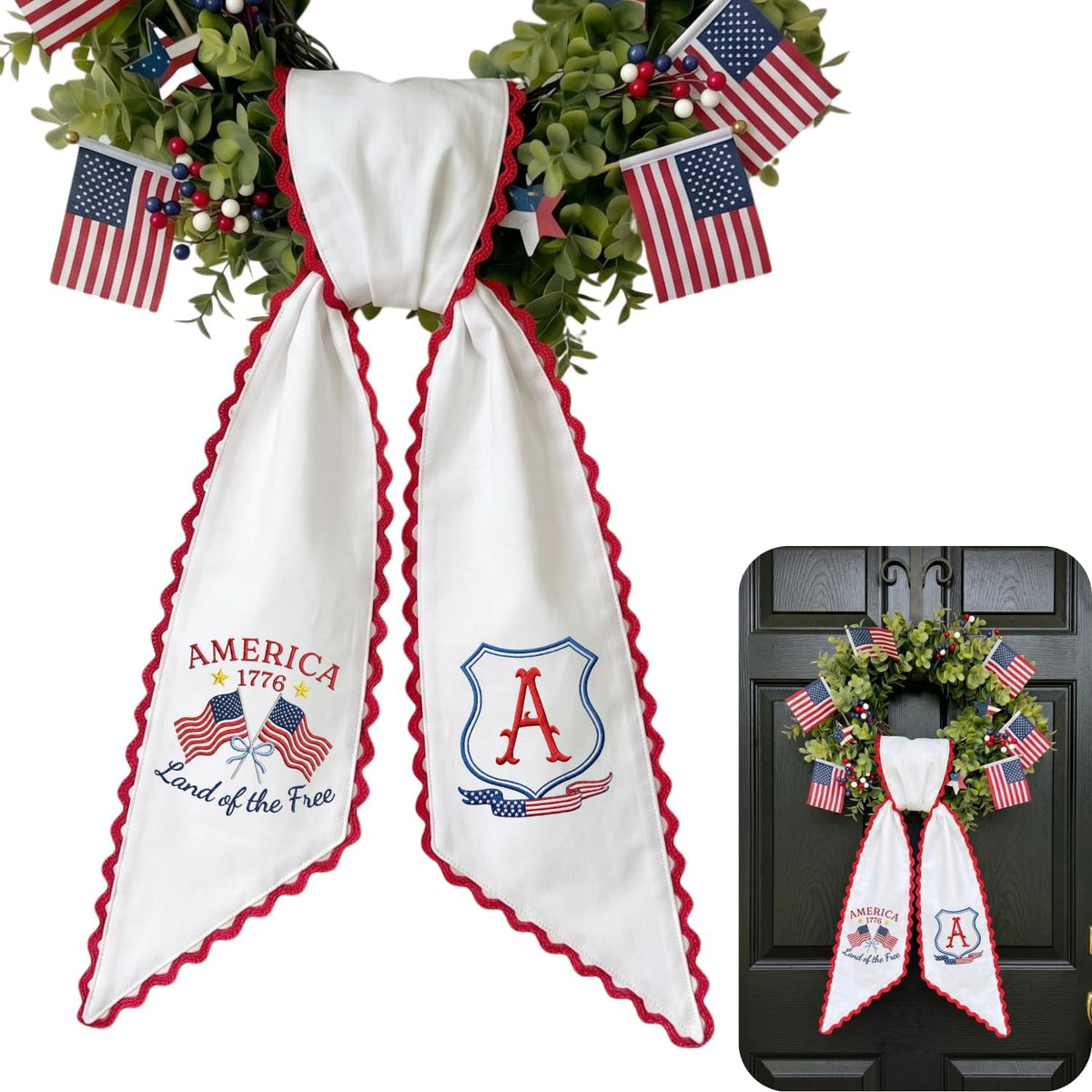 Patriotic Personalized Wreath Sash — 5 - America
