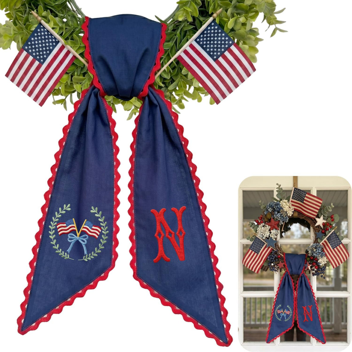 Patriotic Personalized Wreath Sash — 2 - American Flag