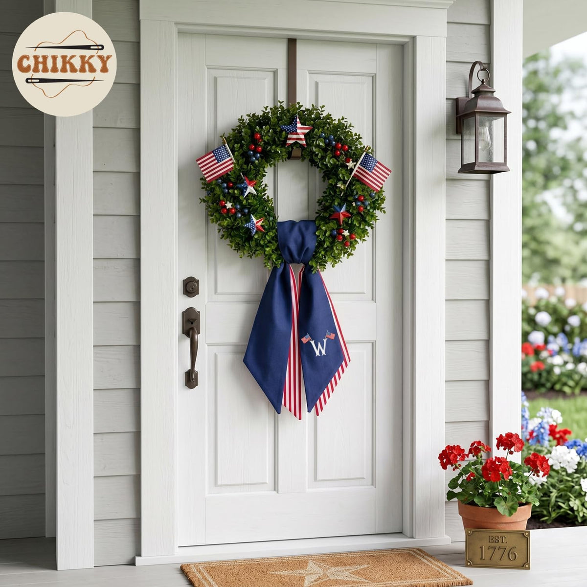 Patriotic Personalized Wreath Sash — 3 - USA Flag Initial — image 4