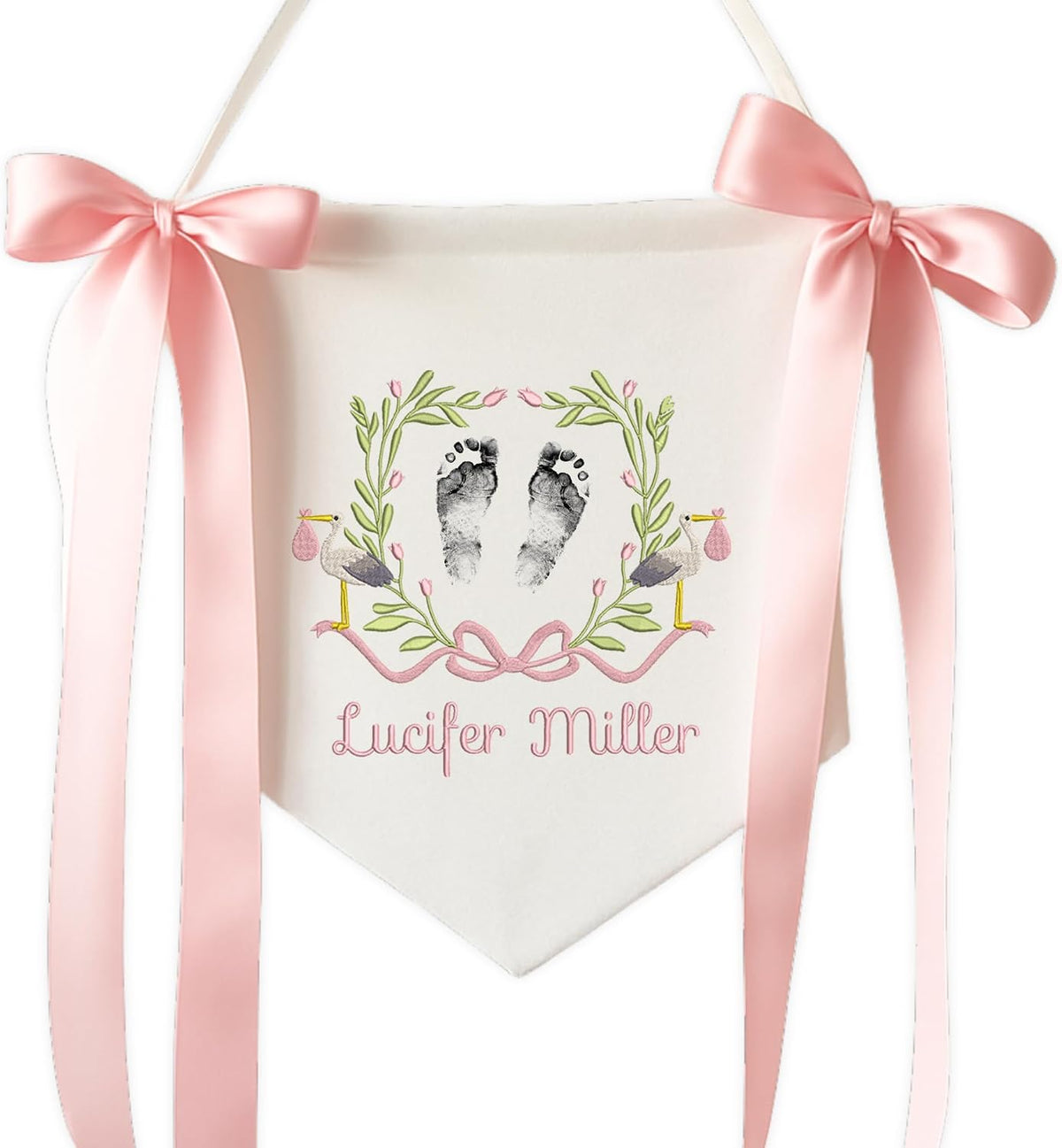 Personalized Embroidered Baby Name Banner — 5 - footprint