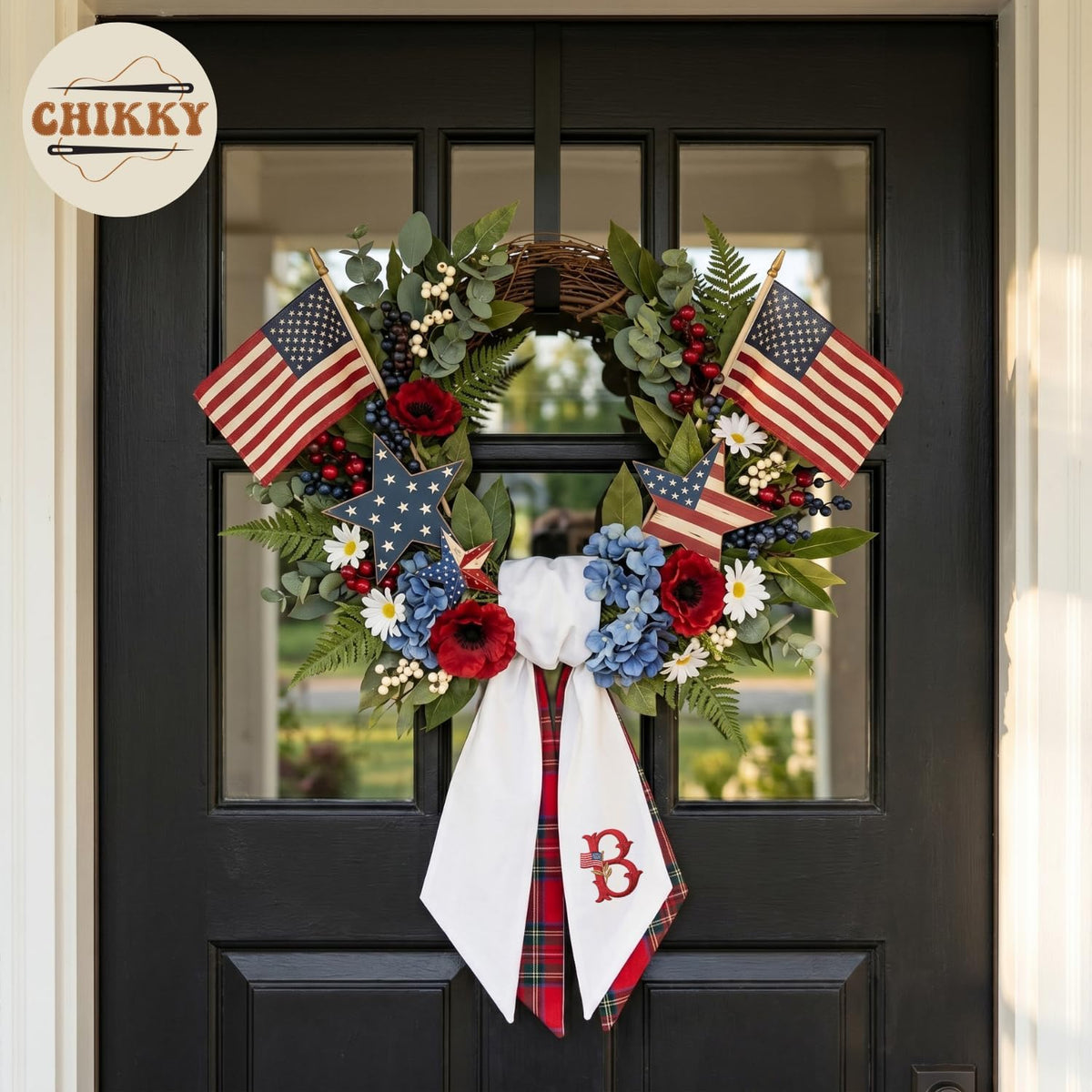 Patriotic Personalized Wreath Sash — 4 - USA Flag Initial — image 6