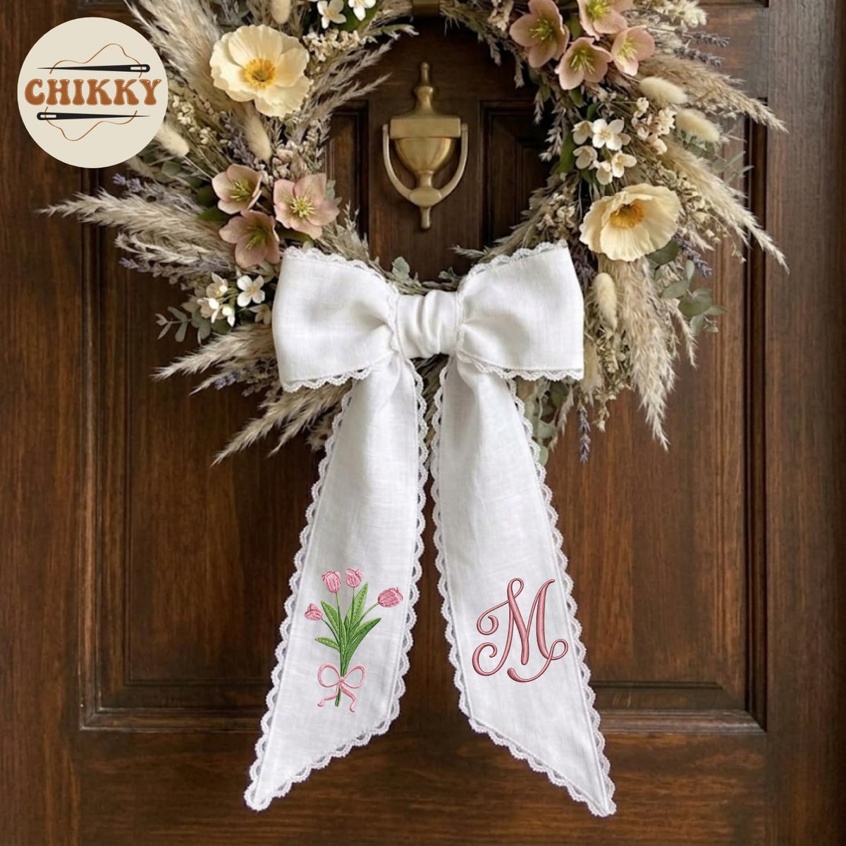 Monogram Personalized Wreath Sash — 11 - Pink Tulip — image 5