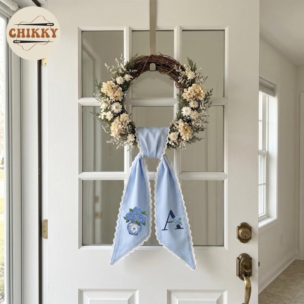 Monogram Personalized Wreath Sash — 2 - Blue Hydrangea — image 6