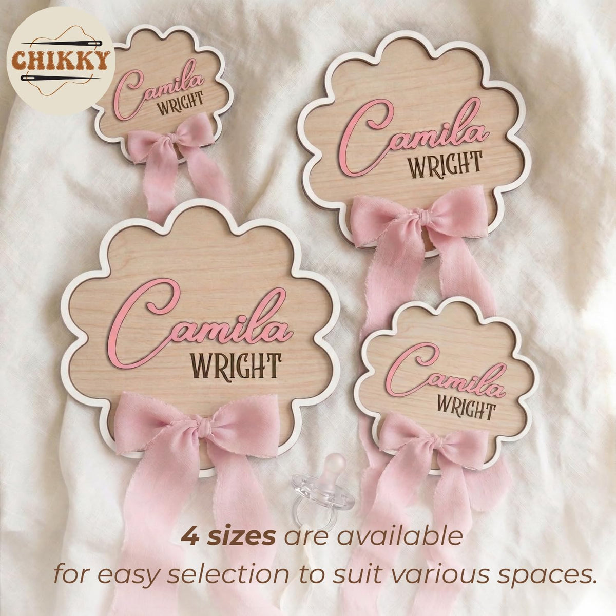 Personalized Wooden Birth Announcement Sign — 2 - flower — image 6