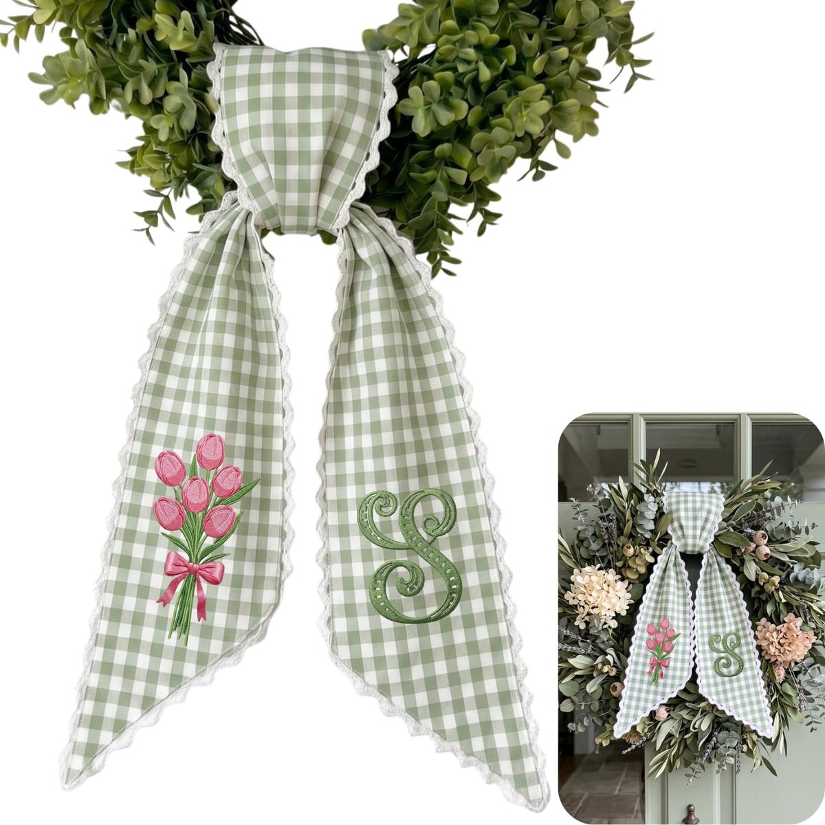 Monogram Personalized Wreath Sash — 8 - Pink Tulip