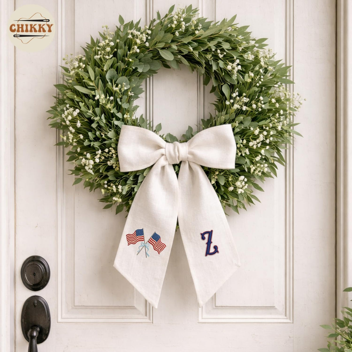 Patriotic Personalized Wreath Sash — 1 - American Flag & Initial — image 5