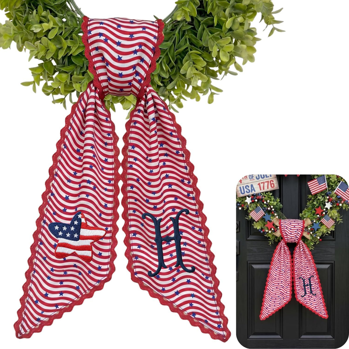 Patriotic Personalized Wreath Sash — 8 - USA Flag Star