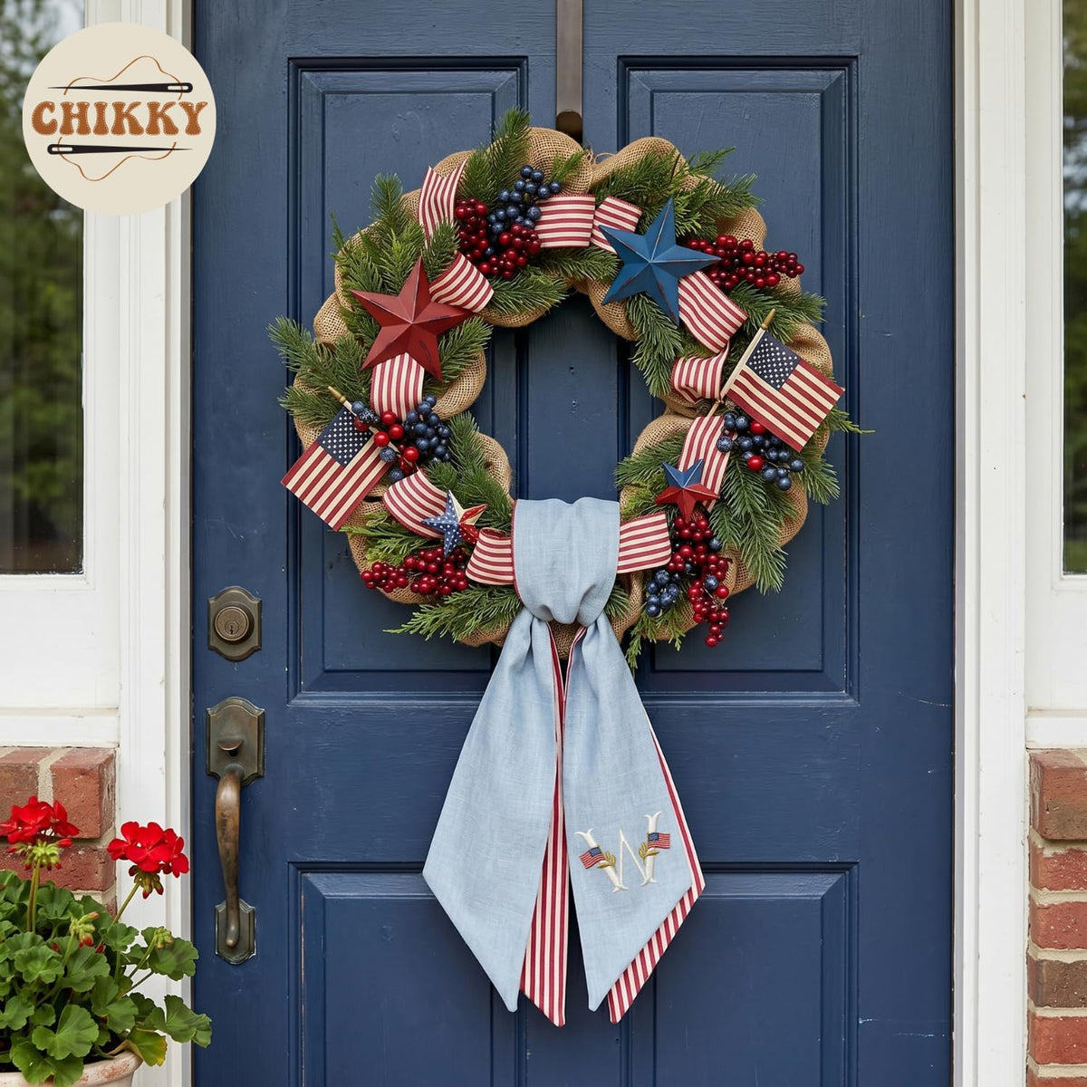 Patriotic Personalized Wreath Sash — 4 - USA Flag Initial — image 3