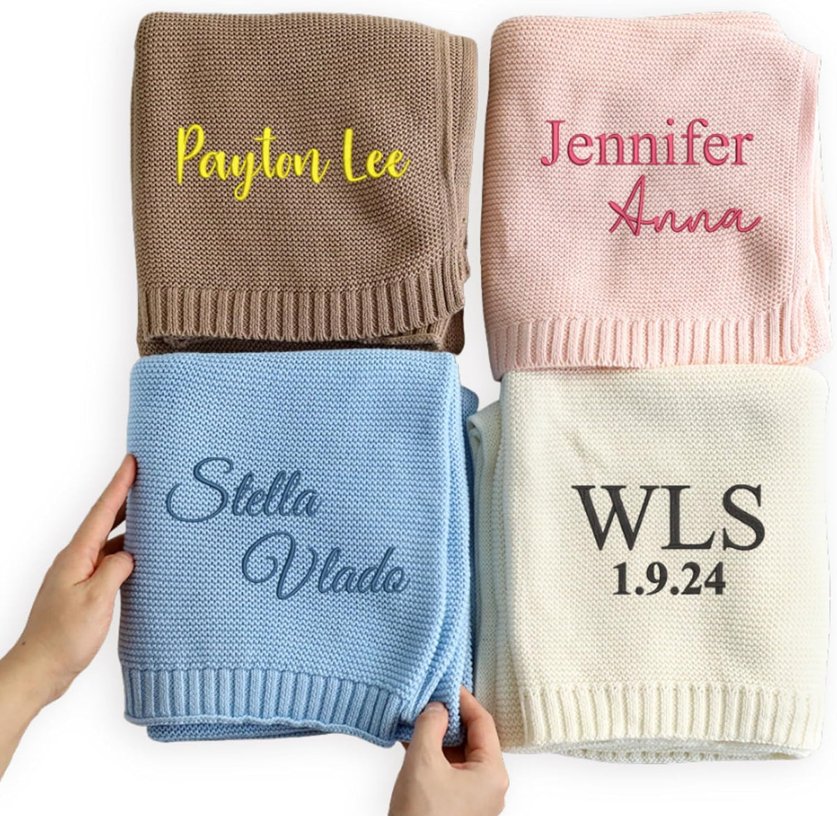 Personalized Knit Baby Blanket — 1 - Name