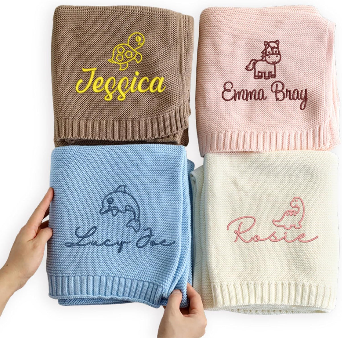 Personalized Knit Baby Blanket — 3 - Animals