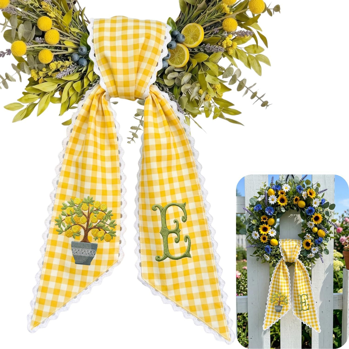 Monogram Personalized Wreath Sash — 2 - Lemon Tree