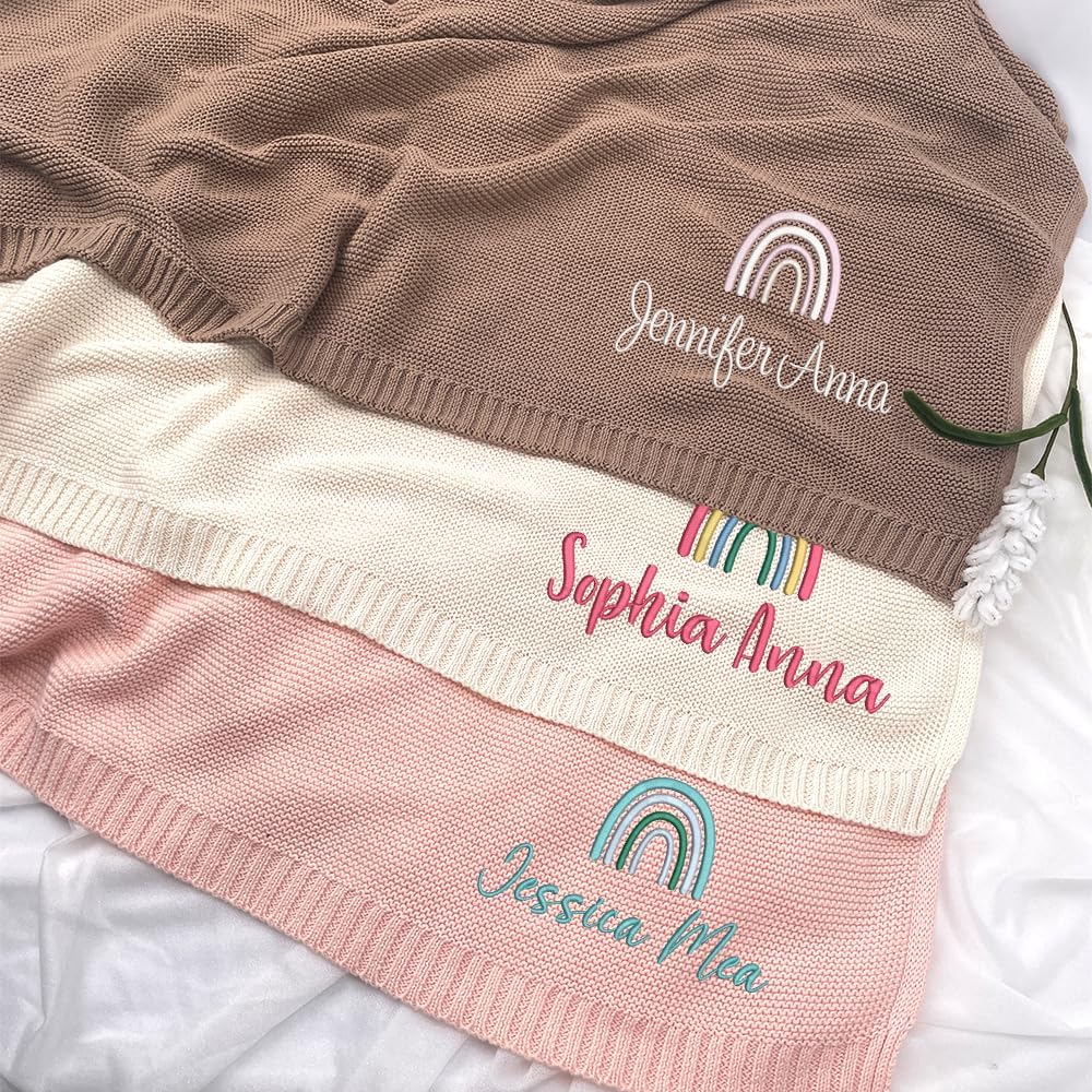 Personalized Knit Baby Blanket — 4 - Rainbow — image 2