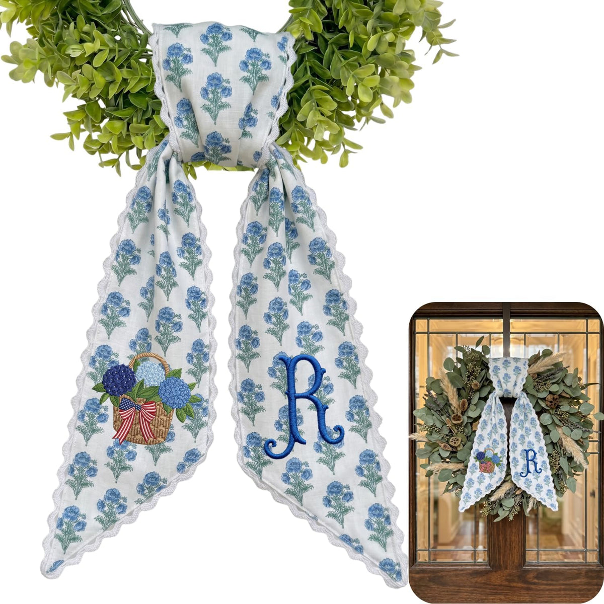 Patriotic Personalized Wreath Sash — 1 - USA Hydrangea