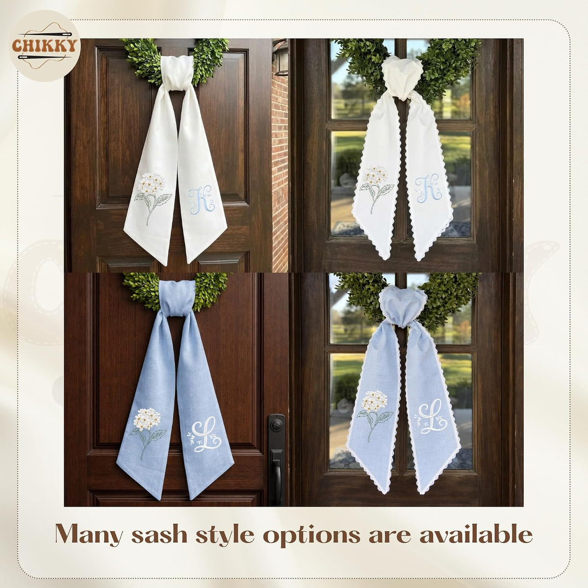 Monogram Personalized Wreath Sash — 4 - Hydrangea — image 7