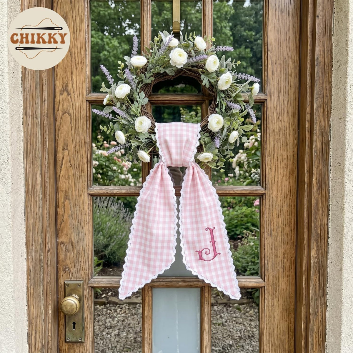 Monogram Personalized Wreath Sash — 8 - Pink Monogram — image 2
