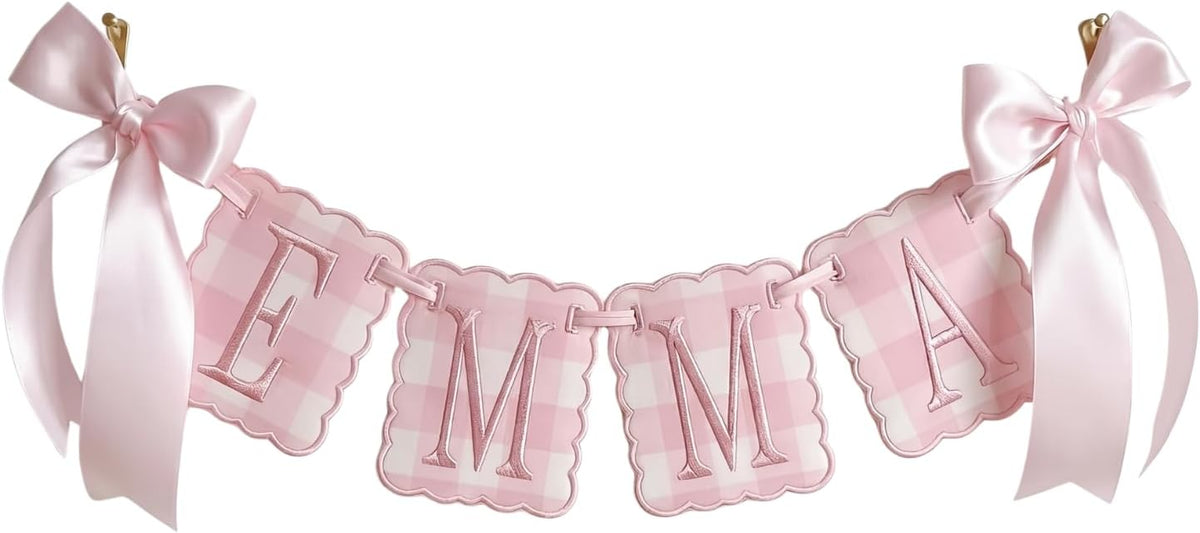 Personalized Embroidered Baby Name Banner — 1 - Pink