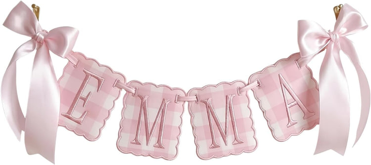 Personalized Embroidered Baby Name Banner — 1 - Pink