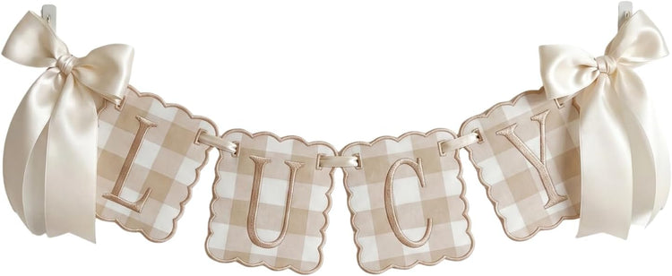 Personalized Embroidered Baby Name Banner — 3 - Beige