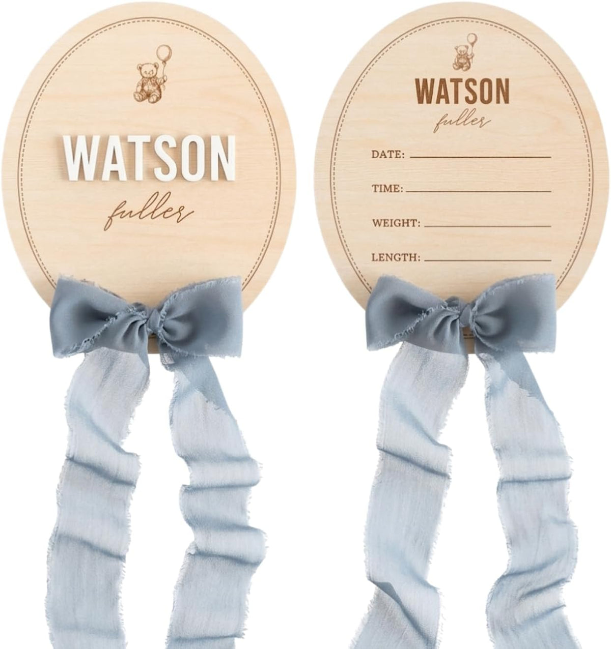 Personalized Wooden Birth Announcement Sign — 6 - oval bear