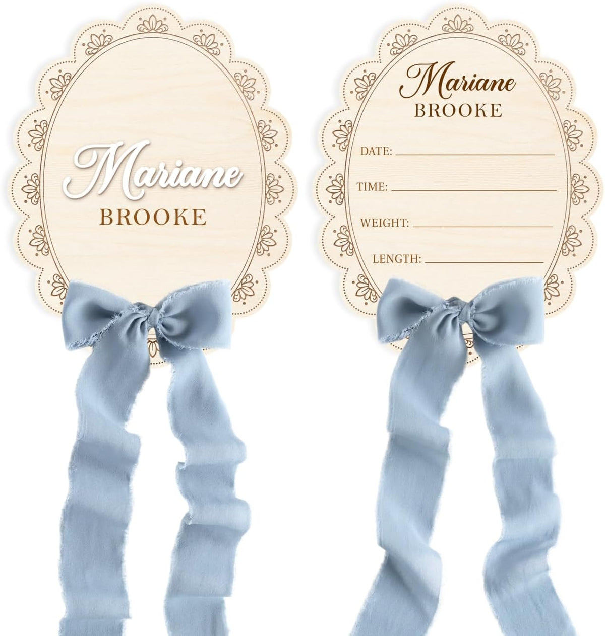 Personalized Wooden Birth Announcement Sign — 4 - scalloped lace