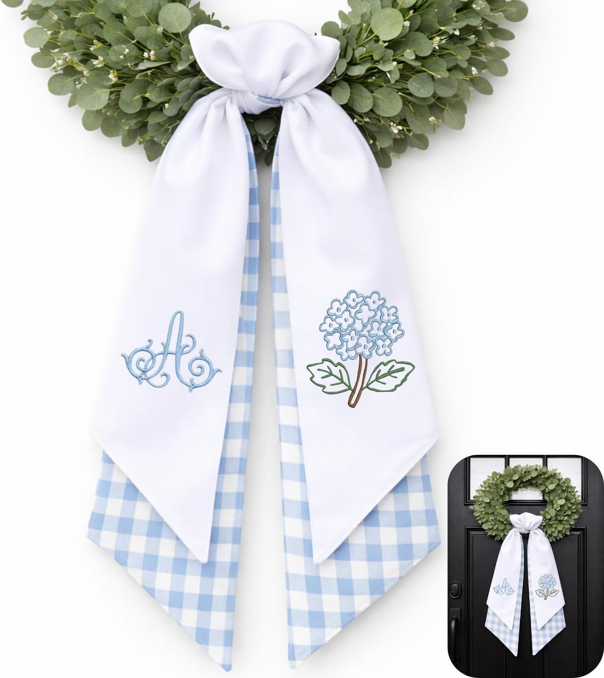 Monogram Personalized Wreath Sash — 9 - Hydrangea