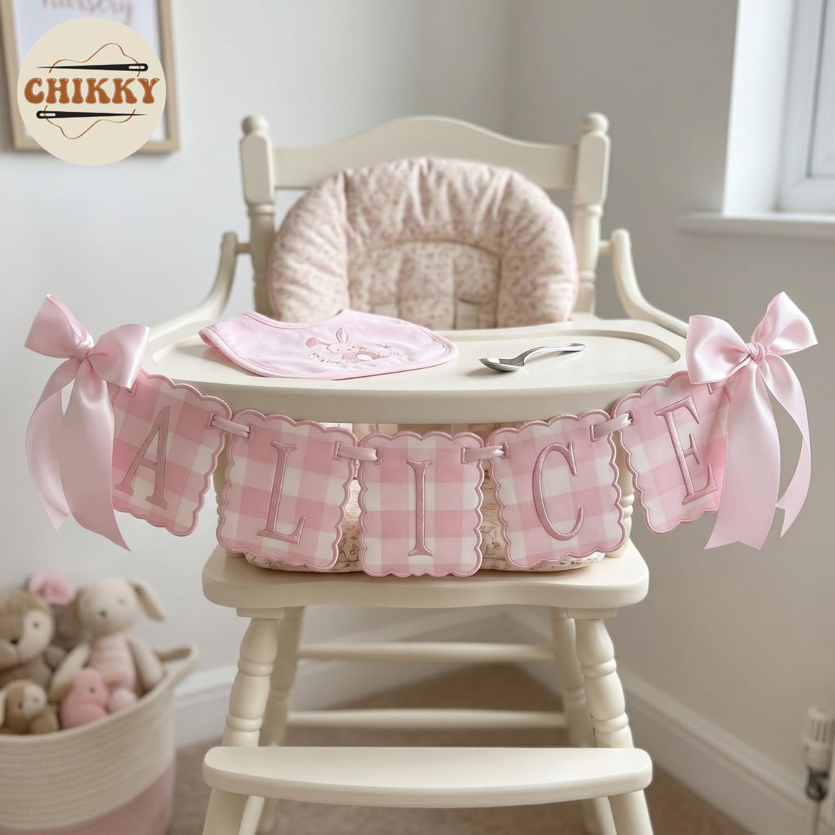 Personalized Embroidered Baby Name Banner — 1 - Pink — image 4