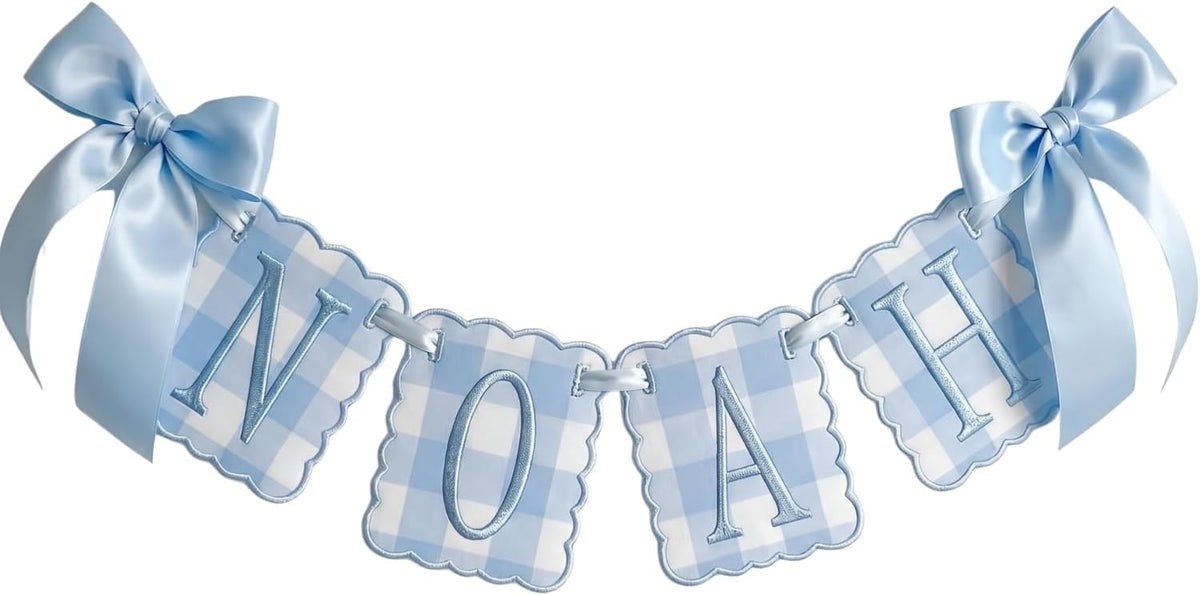 Personalized Embroidered Baby Name Banner — 2 - Blue