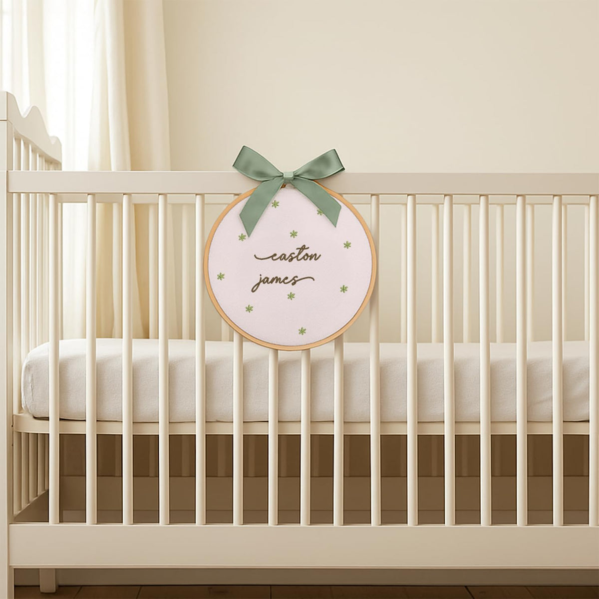 Personalized Newborn Name Embroidery Hoop — Bow — image 6