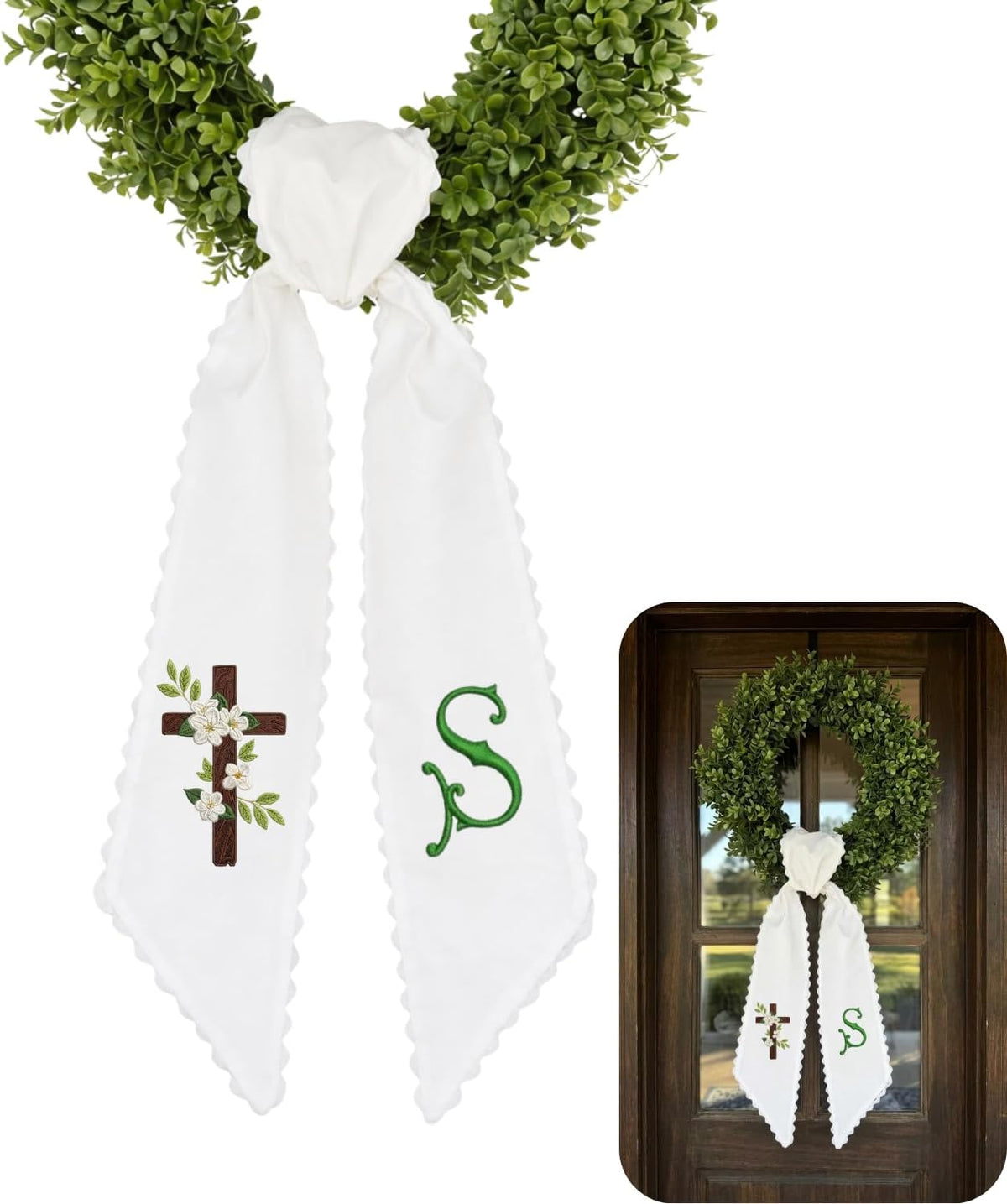 Monogram Personalized Wreath Sash — 8 - Flowers Cross