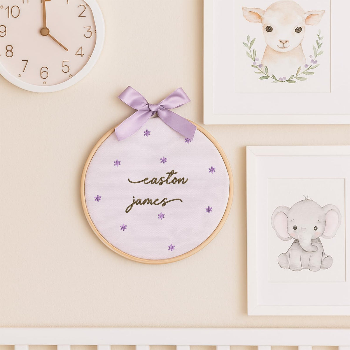 Personalized Newborn Name Embroidery Hoop — Bow — image 7